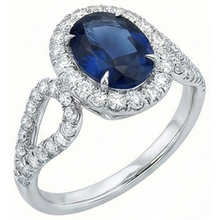 Afbeelding in Gallery-weergave laden, Grote Ceylon Saffier Met Diamanten Trouwring 5 Karaat Wit Goud 14K