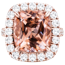 Afbeelding in Gallery-weergave laden, Grote Kussen Morganite 12.50 Cts Met Diamanten Ring Rosé Goud 14K