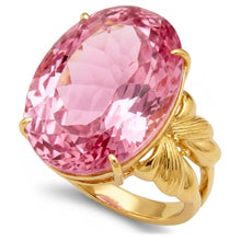 Afbeelding in Gallery-weergave laden, Grote Ovale Geslepen Roze Kunziet Edelsteen Ring 30 Karaat Geelgoud 14K