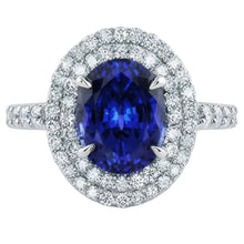 Afbeelding in Gallery-weergave laden, Grote Ovale Sri Lanka Blauwe Saffier Ring met Natuurlijke uit de aarde gewonnen Diamanten 4.55 Ct Witgoud 14K