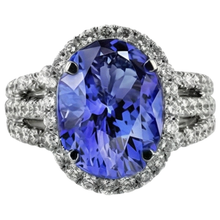 Afbeelding in Gallery-weergave laden, Grote ovale tanzaniet met kleine ronde Natuurlijke echte diamanten ( niet in een laboratorium gekweekt ) 6.70 ct ring goud 14k