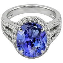 Afbeelding in Gallery-weergave laden, Grote ovale tanzaniet met kleine ronde Natuurlijke echte diamanten ( niet in een laboratorium gekweekt ) 6.70 ct ring goud 14k
