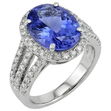 Afbeelding in Gallery-weergave laden, Grote ovale tanzaniet met kleine ronde Natuurlijke echte diamanten ( niet in een laboratorium gekweekt ) 6.70 ct ring goud 14k