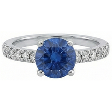 Afbeelding in Gallery-weergave laden, Grote ronde Ceylon saffier met Natuurlijke echte diamanten ( niet in een laboratorium gekweekt ) jubileum ring 3,30 karaat