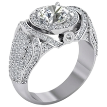 Afbeelding in Gallery-weergave laden, Grote Ronde Diamanten Herenring met Accenten 5.50 Karaat Witgoud 10K