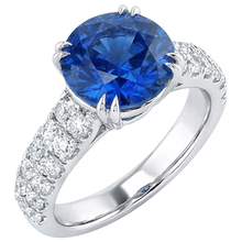 Afbeelding in Gallery-weergave laden, Grote Ronde Natuurlijke uit de aarde gewonnen Diamanten Ring Echte Blauwe Saffier 6 Karaat Prong Gezet Goud