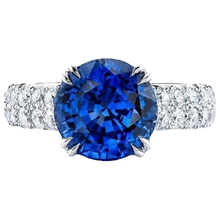 Afbeelding in Gallery-weergave laden, Grote Ronde Natuurlijke uit de aarde gewonnen Diamanten Ring Echte Blauwe Saffier 6 Karaat Prong Gezet Goud