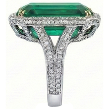 Afbeelding in Gallery-weergave laden, Grote Smaragd GIA Geslepen Groene Smaragd GIA & Natuurlijke uit de aarde gewonnen Diamanten Ring Massief Tweekleurig Goud 24.75 Ct