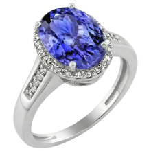 Afbeelding in Gallery-weergave laden, echte round tanzaniet 5.00karaat ring close-up detail