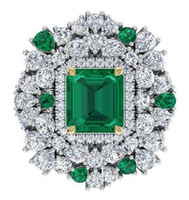 Afbeelding in Gallery-weergave laden, Grote Cocktailring Uniek met Echte Groene Smaragd GIA en Natuurlijke Diamanten