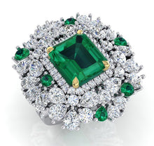 Afbeelding in Gallery-weergave laden, Grote Cocktailring Uniek met Echte Groene Smaragd GIA en Natuurlijke Diamanten
