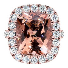 Afbeelding in Gallery-weergave laden, Grote Kussen Morganite 12.50 Cts Met Diamanten Ring Rosé Goud 14K