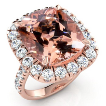 Afbeelding in Gallery-weergave laden, Grote Kussen Morganite 12.50 Cts Met Diamanten Ring Rosé Goud 14K