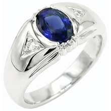 Afbeelding in Gallery-weergave laden, Gypsy Jubileumring Ovaal Ceylon Saffier Vintage Style 1.25 Karaat