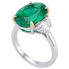 Afbeelding in Gallery-weergave laden, Colombiaanse Smaragd Gekleurde Steen Ring 5-karaat Tweekleurig 14K Goud – hoekaanzicht