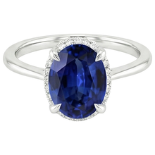 Afbeelding in Gallery-weergave laden, Halo Ceylon Sapphire Ring Ovaal Geslepen 3.50 Karaat Prong Setting
