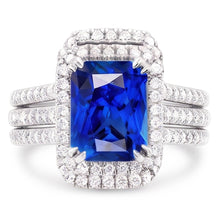 Afbeelding in Gallery-weergave laden, Halo Diamant Saffier Betrokkenheid trouwring set met jasje 5 karaat