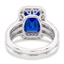 Afbeelding in Gallery-weergave laden, Halo Diamant Saffier Betrokkenheid trouwring set met jasje 5 karaat