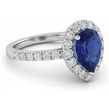 Afbeelding in Gallery-weergave laden, Halo Diamant Sri Lanka blauwe saffier ring 2,75 karaat