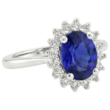 Afbeelding in Gallery-weergave laden, Halo Diamanten Ring Bloem Stijl Ceylon Sapphire 4 Karaat