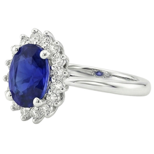 Afbeelding in Gallery-weergave laden, Halo Diamanten Ring Bloem Stijl Ceylon Sapphire 4 Karaat