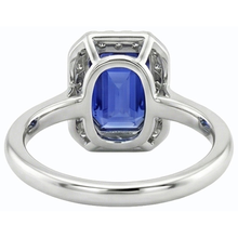 Afbeelding in Gallery-weergave laden, Halo Diamond Blue Sapphire Ring Emerald Cut 3 karaat witgoud 14K