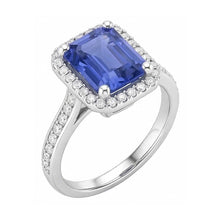 Afbeelding in Gallery-weergave laden, Halo Diamond Blue Sapphire trouwring Emerald Cut 3,50 karaat goud