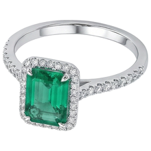 Afbeelding in Gallery-weergave laden, Halo Diamond Colombiaanse Emerald groene smaragd verlovingsring 3,55 karaat witgoud