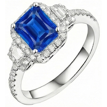 Afbeelding in Gallery-weergave laden, Halo Diamond Ring 3 stenen stijl blauwe saffier met accenten 4,50 karaat