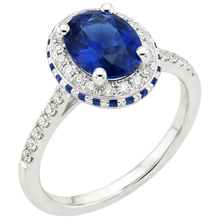 Afbeelding in Gallery-weergave laden, Halo Edelsteen Ovale Ring Blauwe Saffier & Diamanten Accenten 4.50 Karaat