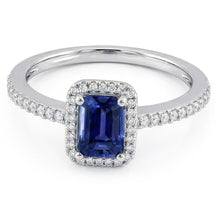 Afbeelding in Gallery-weergave laden, Halo Gouden Diamanten Ring Smaragd Blauwe Saffier Met Accenten 3 Karaat