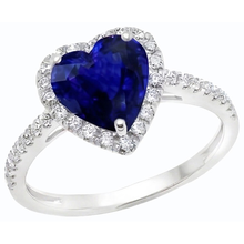 Afbeelding in Gallery-weergave laden, Halo Heart Deep Blue Sapphire Ring met Natuurlijke echte diamant ( niet in het laboratorium gekweekt )en accenten 3,50 karaat