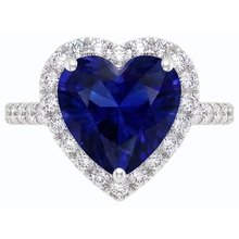 Afbeelding in Gallery-weergave laden, Halo Heart Deep Blue Sapphire Ring met Natuurlijke echte diamant ( niet in het laboratorium gekweekt )en accenten 3,50 karaat