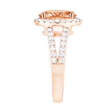 Afbeelding in Gallery-weergave laden, Halo Morganite en Natuurlijke echte diamanten ( niet in een laboratorium gekweekt ) 21 kt ring rosé goud 14k