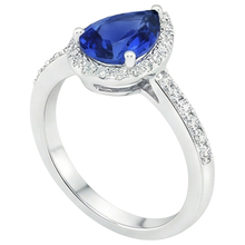 Afbeelding in Gallery-weergave laden, Halo Natuurlijke uit de aarde gewonnen Diamant Blauwe Saffier Druppel Stijl Ring met Accenten 5.50 Karaat