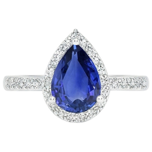 Afbeelding in Gallery-weergave laden, Halo Natuurlijke uit de aarde gewonnen Diamant Blauwe Saffier Druppel Stijl Ring met Accenten 5.50 Karaat