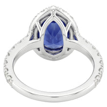 Afbeelding in Gallery-weergave laden, Halo Natuurlijke echte diamant ( niet in het laboratorium gekweekt ) Edelsteen Ring Peer Ceylon Sapphire Claw Prong Set 6 karaat
