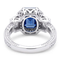 Afbeelding in Gallery-weergave laden, Halo Natuurlijke echte diamant ( niet in het laboratorium gekweekt )en ring met stralende saffier Ring 2,50 karaat Vintage stijl stokbrood