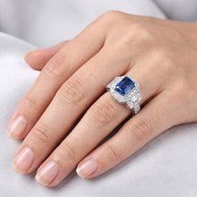 Afbeelding in Gallery-weergave laden, Halo Natuurlijke echte diamant ( niet in het laboratorium gekweekt )en ring met stralende saffier Ring 2,50 karaat Vintage stijl stokbrood