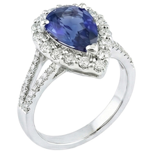 Afbeelding in Gallery-weergave laden, Halo Natuurlijke echte diamant ( niet in het laboratorium gekweekt )en ring peer Sri Lankaanse saffier 5,50 karaat gespleten schacht