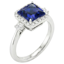 Afbeelding in Gallery-weergave laden, Halo Ring met uit de aarde gewonnen Diamanten en Princess Geslepen Blauwe Saffier Middensteen 6 Karaat Witgoud