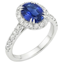 Afbeelding in Gallery-weergave laden, Halo Ring met uit de aarde gewonnen Diamant en Ovale Diepblauwe Saffier, Klauw Prong Gezet, 6.50 Karaat