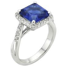 Afbeelding in Gallery-weergave laden, Halo Natuurlijke echte diamanten ( niet in een laboratorium gekweekt ) ring vierkante vorm Ceylon blauwe saffier centrum 4 karaat