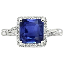 Afbeelding in Gallery-weergave laden, Halo Natuurlijke echte diamanten ( niet in een laboratorium gekweekt ) ring vierkante vorm Ceylon blauwe saffier centrum 4 karaat