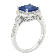 Afbeelding in Gallery-weergave laden, Halo Ring met Natuurlijke uit de aarde gewonnen Diamant Vintage Stijl Ceylon Saffier Prinsesslijpsel 6 Karaat