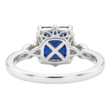 Afbeelding in Gallery-weergave laden, Halo Ring met Natuurlijke uit de aarde gewonnen Diamant Vintage Stijl Ceylon Saffier Prinsesslijpsel 6 Karaat