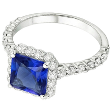 Afbeelding in Gallery-weergave laden, Dames Halo Natuurlijke uit de aarde gewonnen Diamanten Ring met Ceylonsaffier Steen & Accenten 6.50 Karaat