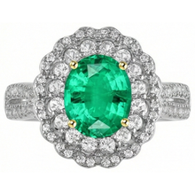 Afbeelding in Gallery-weergave laden, Fijne Smaragd Edelsteen Ring 2 karaat Bicolor 14K Goud – hoekaanzicht