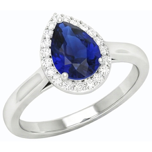 Afbeelding in Gallery-weergave laden, Halo Pear Diepblauwe Saffier Ring Wit Goud 3 Karaat Sieraden