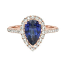 Afbeelding in Gallery-weergave laden, Halo Pear Natuurlijke Blauwe Saffier Ring 14K Rose Goud 3 Karaats Diamanten